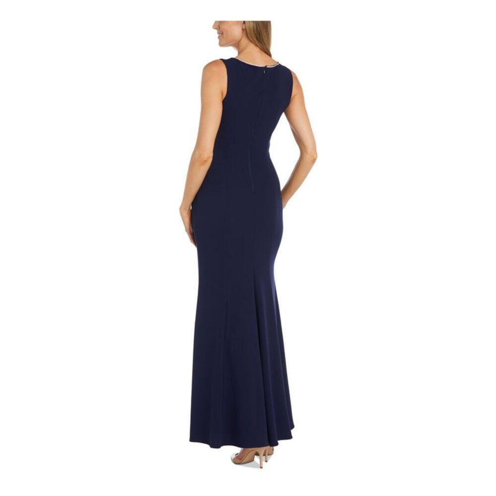 NIGHTWAY Womens Navy Lined Sleeveless Round Neck Full-Length Formal Gown Dress 8 - Picture 2 of 4
